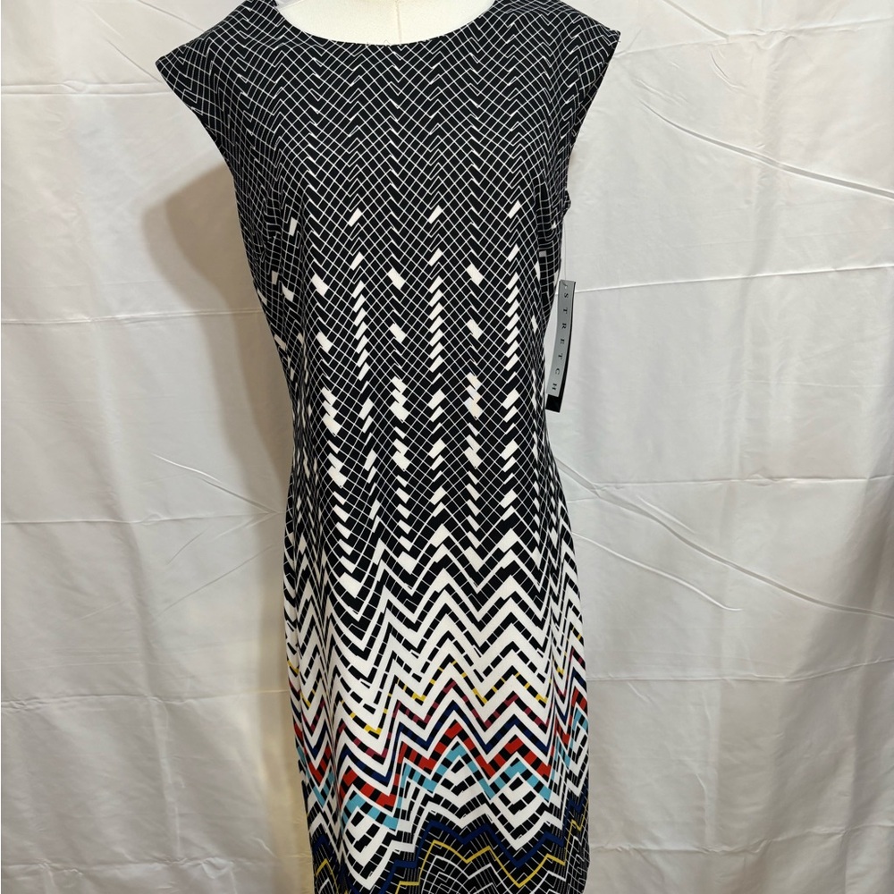 NWT ILE New‎ York Black & White Geometric Print Shift Dress Size 8